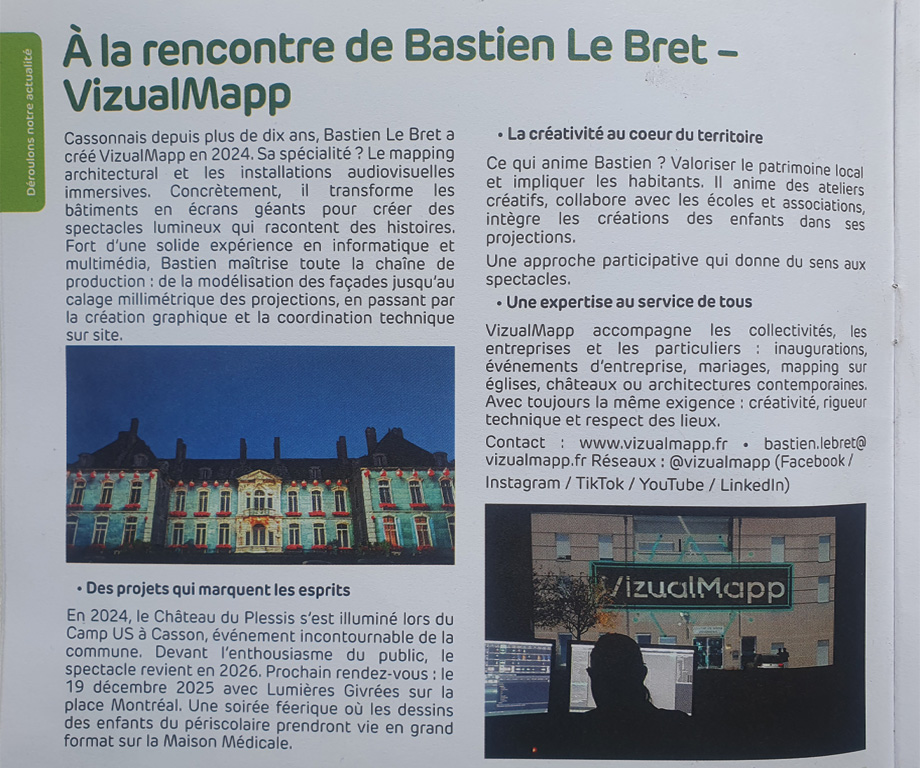 Article &laquo; À la rencontre de Bastien Le Bret - VizualMapp &raquo; – La Feuille de Chêne (Casson).